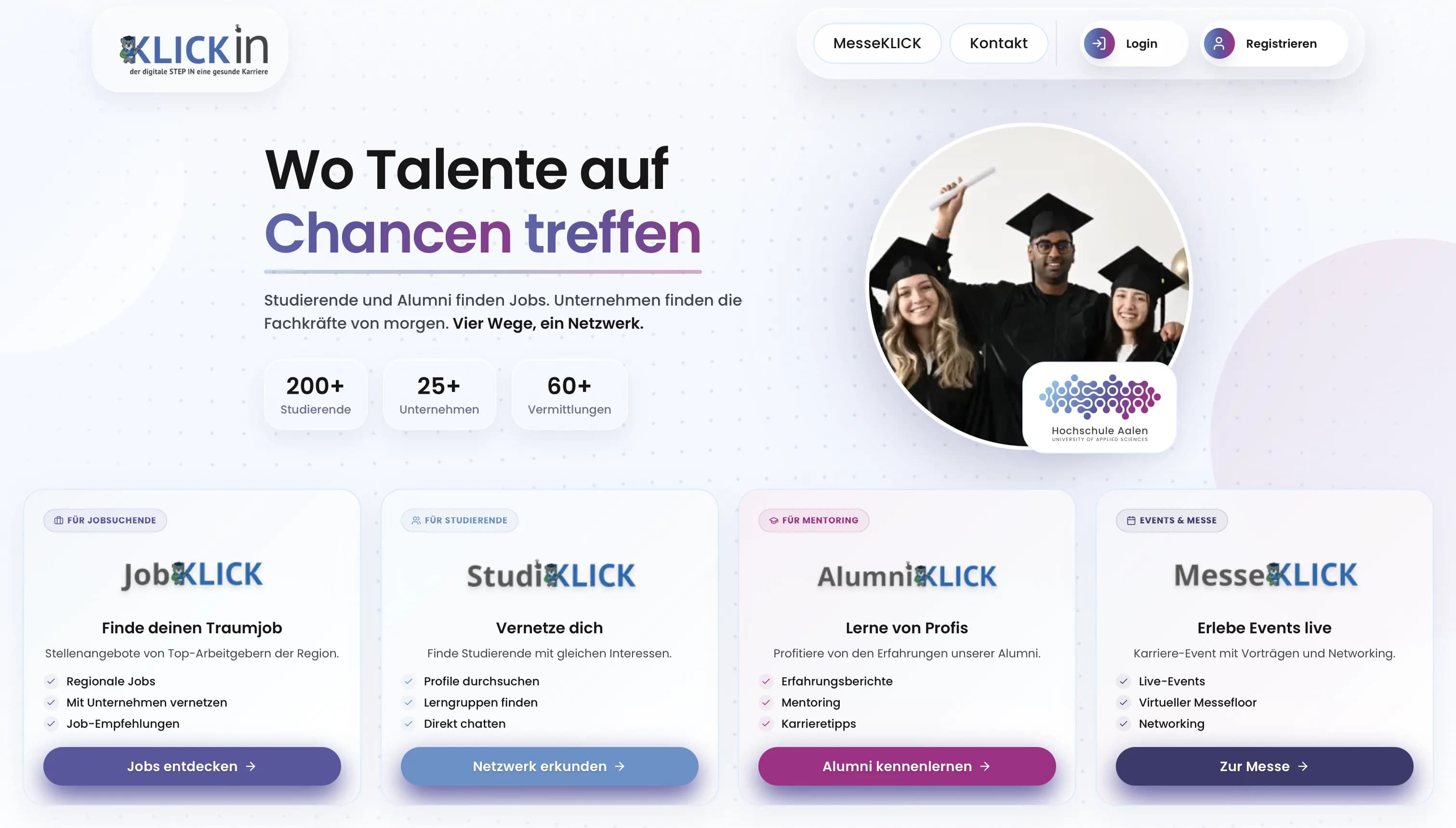 KLICKin Karriereplattform Hochschule Aalen - Stellenbörse und virtuelle Messe für Gesundheitsmanagement